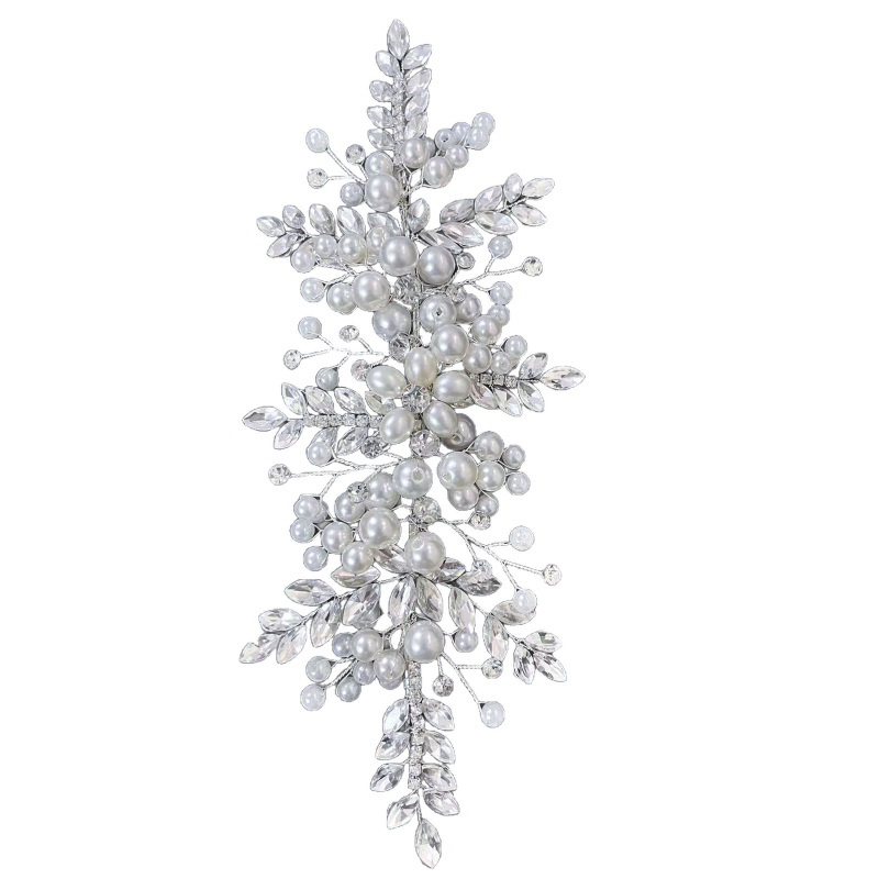 Νυφική διακόσμηση μαλλιών με φύλλα από κρύσταλλα, χειροποίητο στριφτό μετάξι και διακόσμηση πεταλούδας από κράμα | Κορδέλα για τα μαλλιά, Σχήμα φύλλου, Άνοιξη 2025