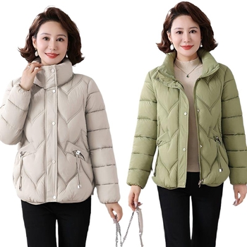 Īss kokvilnas mētelis mazā auguma sievietēm, ziemas stāvējošs apkakle, plisētas detaļas un 3D dekorācijas, PVC audums 30–50% saturs