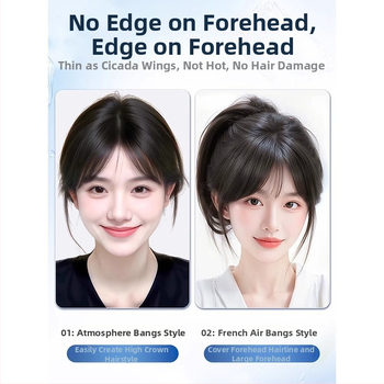 Moteriška plaukų papildymo parukė kronos apimčiai, kaktos juosta, pusiau rankų mezgimo, atspari karščiui sintetinė parūka su kirpčiukais (modelis P618)