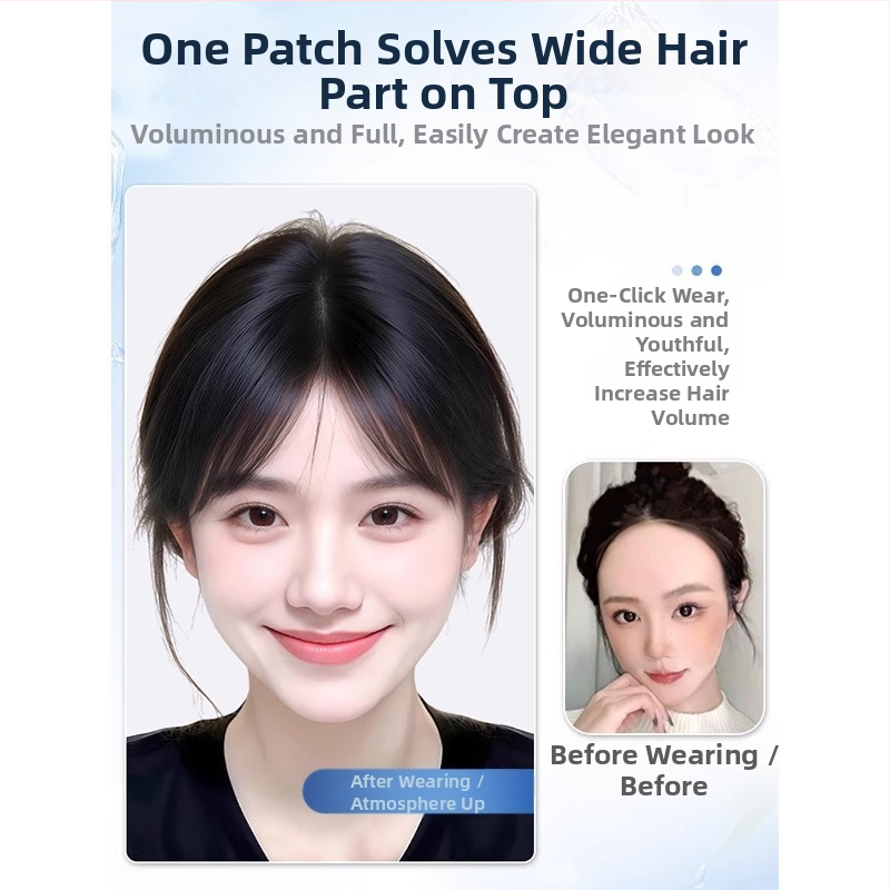 Moteriška plaukų papildymo parukė kronos apimčiai, kaktos juosta, pusiau rankų mezgimo, atspari karščiui sintetinė parūka su kirpčiukais (modelis P618)