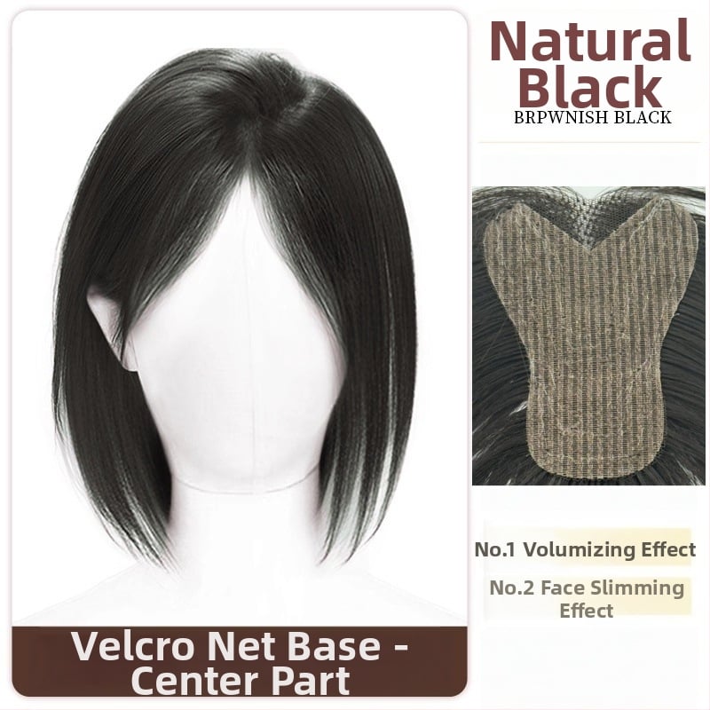 Moteriška plaukų papildymo parukė kronos apimčiai, kaktos juosta, pusiau rankų mezgimo, atspari karščiui sintetinė parūka su kirpčiukais (modelis P618)