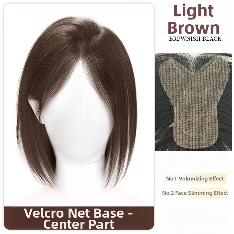 Moteriška plaukų papildymo parukė kronos apimčiai, kaktos juosta, pusiau rankų mezgimo, atspari karščiui sintetinė parūka su kirpčiukais (modelis P618)