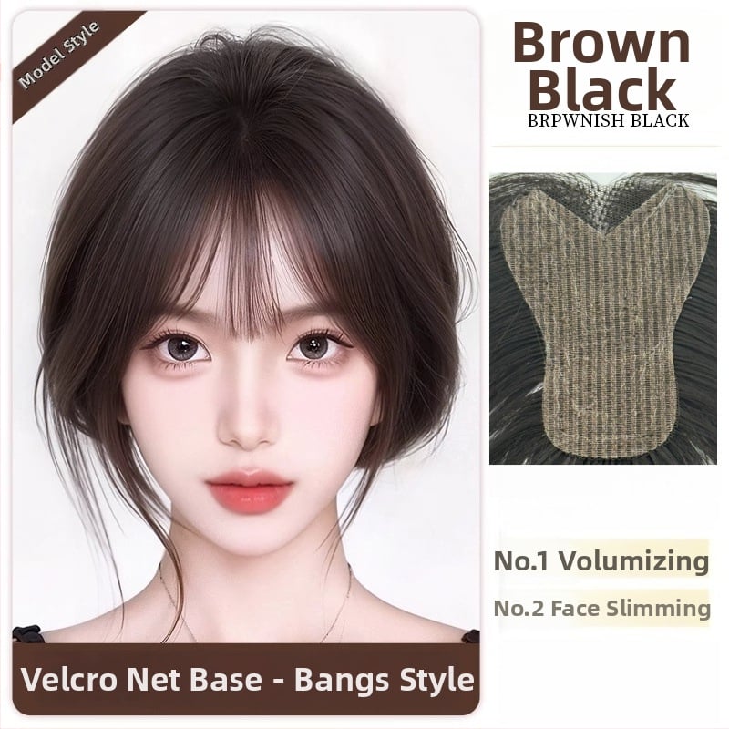 Moteriška plaukų papildymo parukė kronos apimčiai, kaktos juosta, pusiau rankų mezgimo, atspari karščiui sintetinė parūka su kirpčiukais (modelis P618)