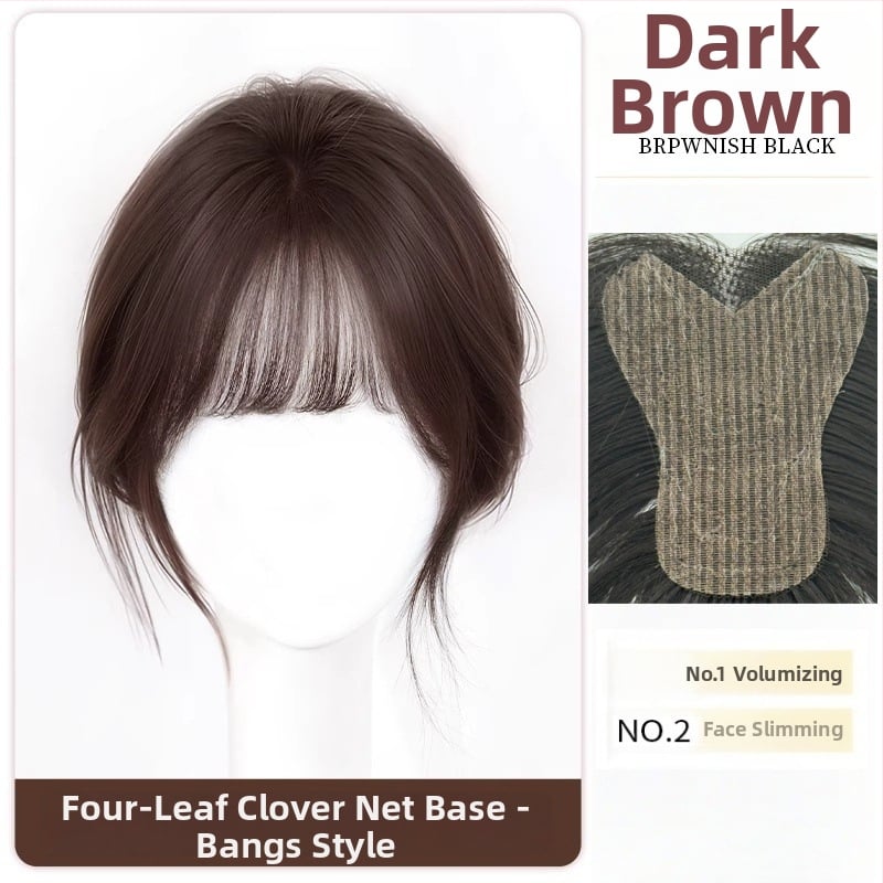 Moteriška plaukų papildymo parukė kronos apimčiai, kaktos juosta, pusiau rankų mezgimo, atspari karščiui sintetinė parūka su kirpčiukais (modelis P618)