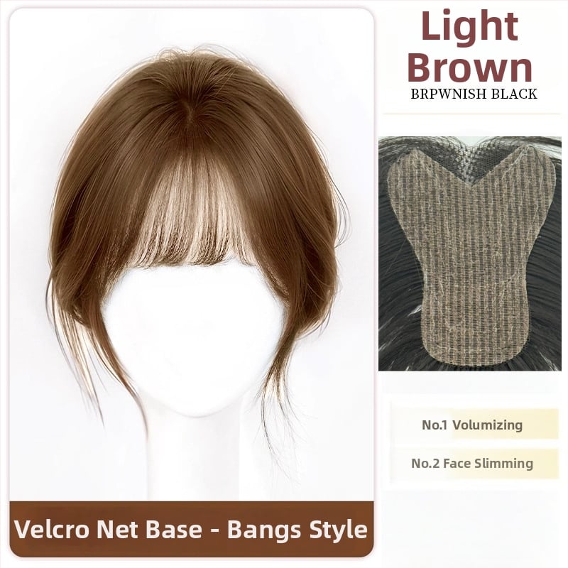 Moteriška plaukų papildymo parukė kronos apimčiai, kaktos juosta, pusiau rankų mezgimo, atspari karščiui sintetinė parūka su kirpčiukais (modelis P618)