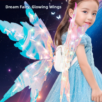 LED drugelių sparnai vaikams su judančiais elfų sparnais, dinamiški šviesos ir garso efektai, plastikinis žaislas 4-6 metų