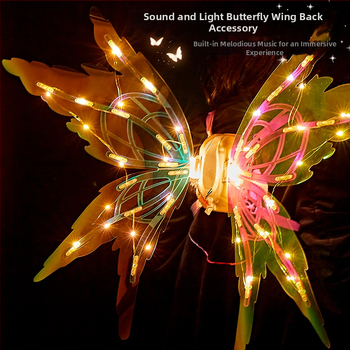LED drugelių sparnai vaikams su judančiais elfų sparnais, dinamiški šviesos ir garso efektai, plastikinis žaislas 4-6 metų