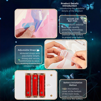 LED drugelių sparnai vaikams su judančiais elfų sparnais, dinamiški šviesos ir garso efektai, plastikinis žaislas 4-6 metų