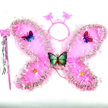 Trių dalių drugelių sparnų komplektas su tinkline nugara – LED apšvietimas, audinys, amžiaus grupė 15–35 metai, įtrauktas vaizdo vadovas