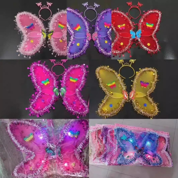 Trių dalių drugelių sparnų komplektas su tinkline nugara – LED apšvietimas, audinys, amžiaus grupė 15–35 metai, įtrauktas vaizdo vadovas