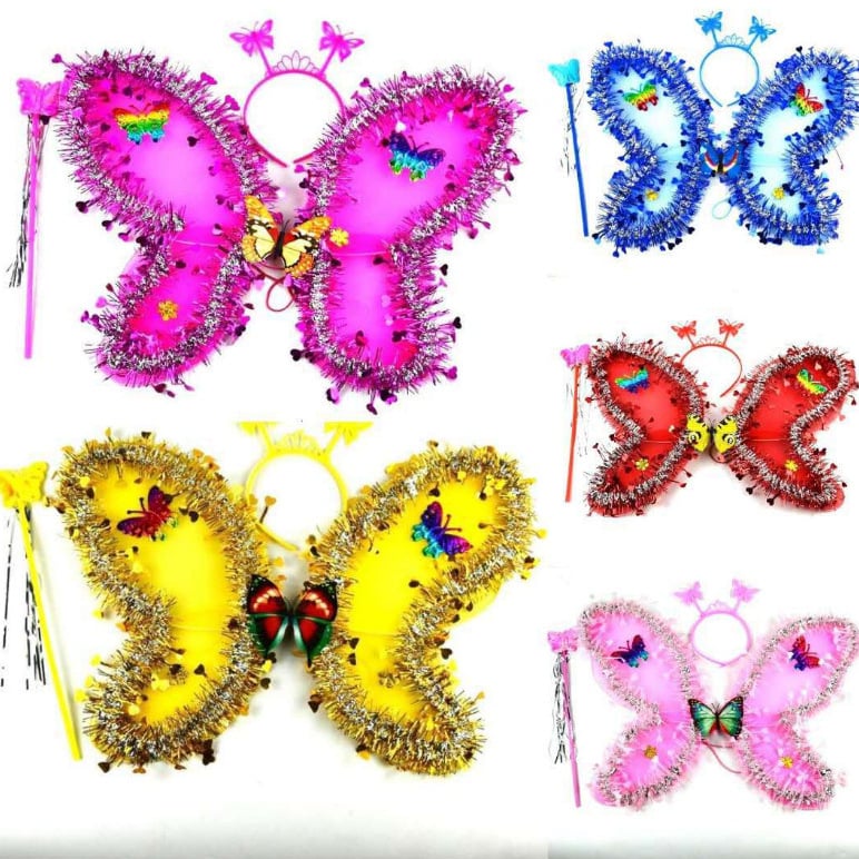 Trių dalių drugelių sparnų komplektas su tinkline nugara – LED apšvietimas, audinys, amžiaus grupė 15–35 metai, įtrauktas vaizdo vadovas