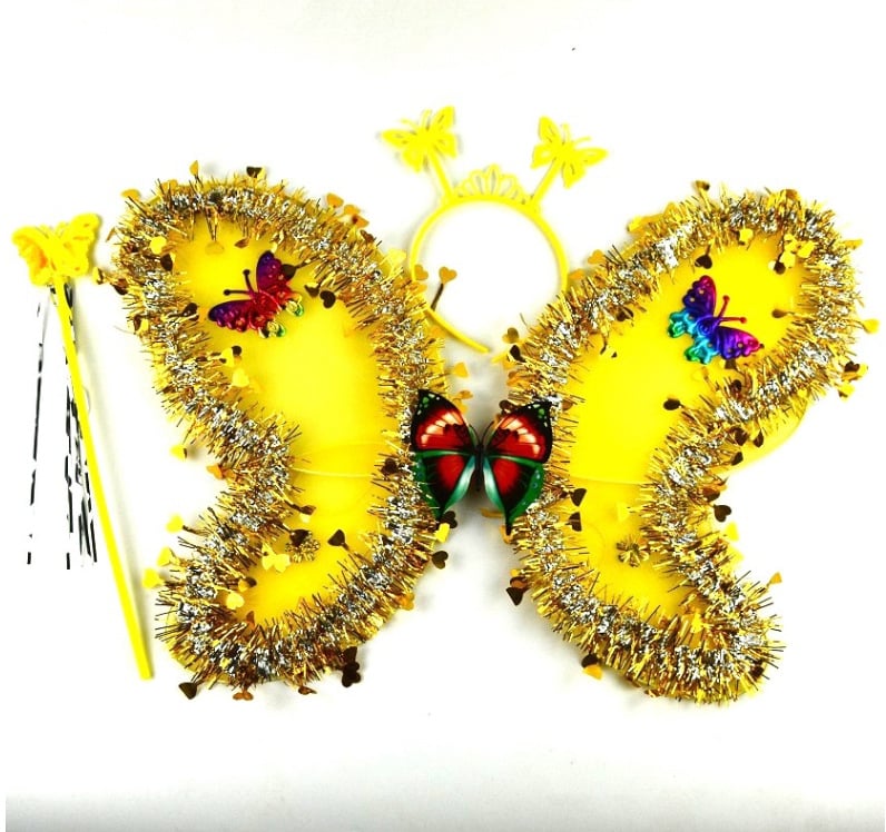 Trių dalių drugelių sparnų komplektas su tinkline nugara – LED apšvietimas, audinys, amžiaus grupė 15–35 metai, įtrauktas vaizdo vadovas