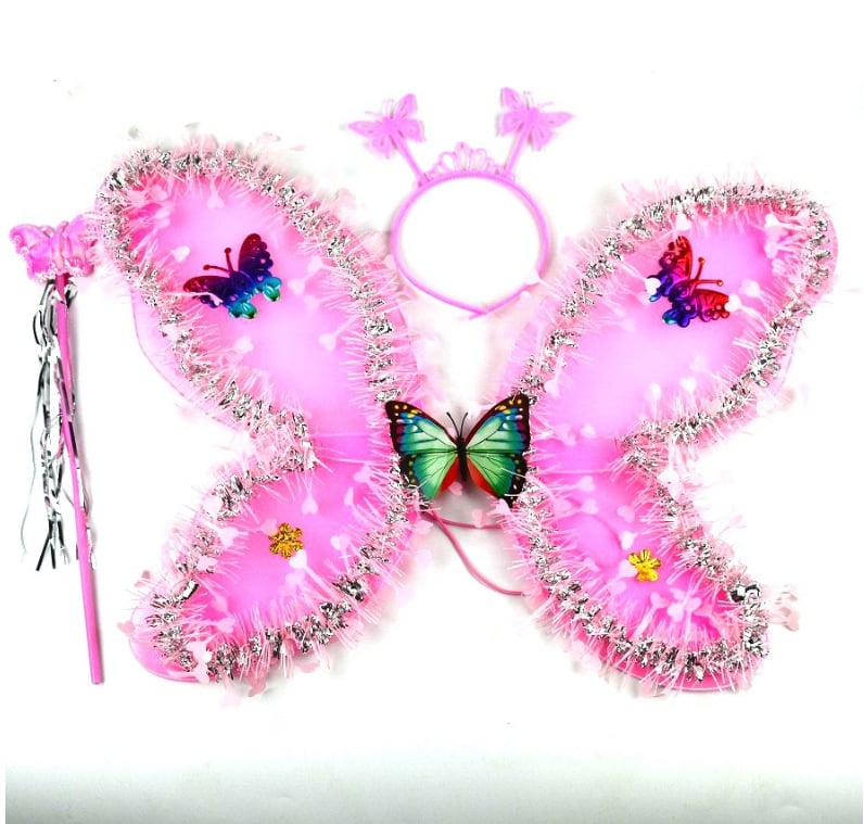 Trių dalių drugelių sparnų komplektas su tinkline nugara – LED apšvietimas, audinys, amžiaus grupė 15–35 metai, įtrauktas vaizdo vadovas