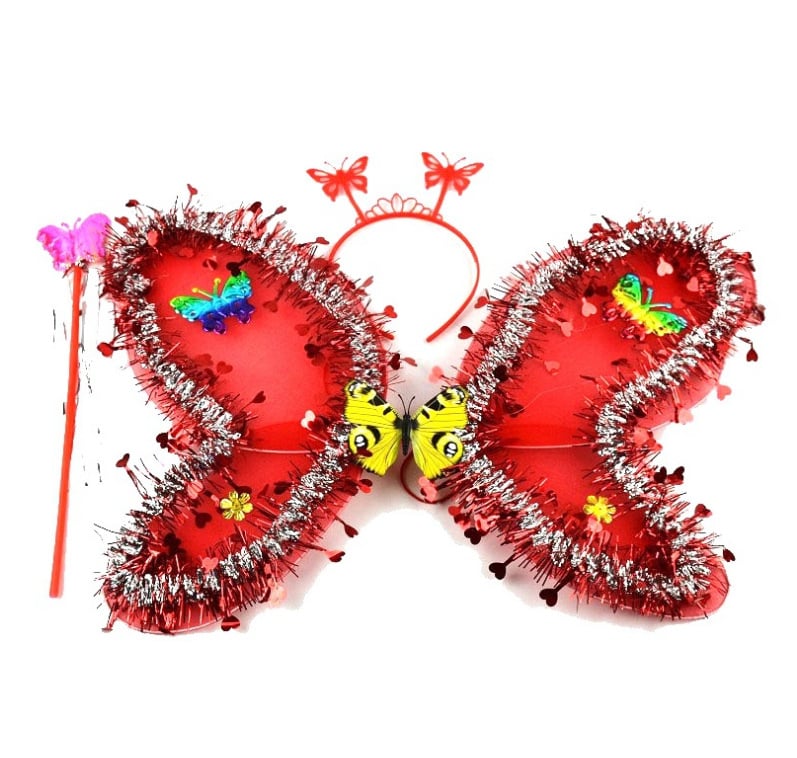 Trių dalių drugelių sparnų komplektas su tinkline nugara – LED apšvietimas, audinys, amžiaus grupė 15–35 metai, įtrauktas vaizdo vadovas