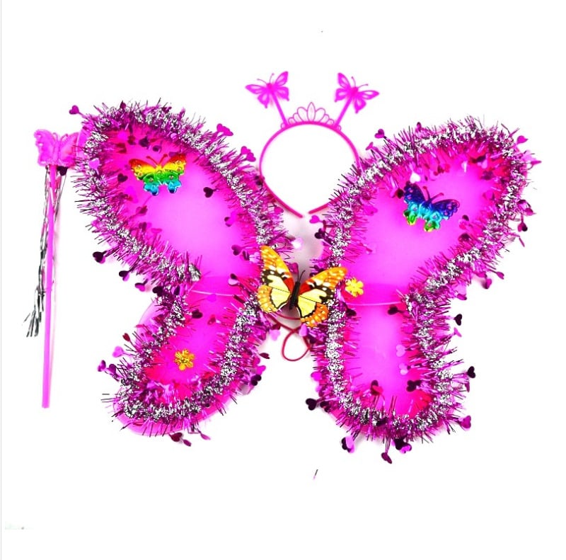 Trių dalių drugelių sparnų komplektas su tinkline nugara – LED apšvietimas, audinys, amžiaus grupė 15–35 metai, įtrauktas vaizdo vadovas