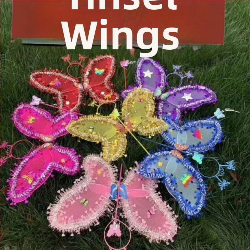 Trių dalių drugelių sparnų komplektas su tinkline nugara – LED apšvietimas, audinys, amžiaus grupė 15–35 metai, įtrauktas vaizdo vadovas