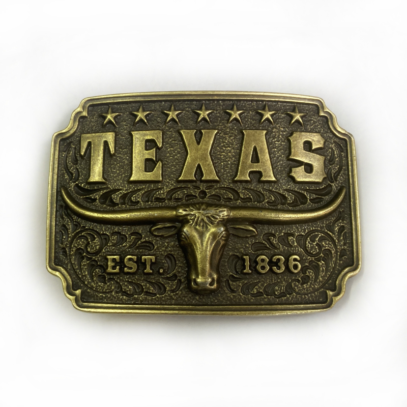 Jostas sprādze Texas Bullhead, cinka sakausējums, modelis 02602, retro ikdienas stils, antīna tin pārklājums, vasaras 2021 izlaišana