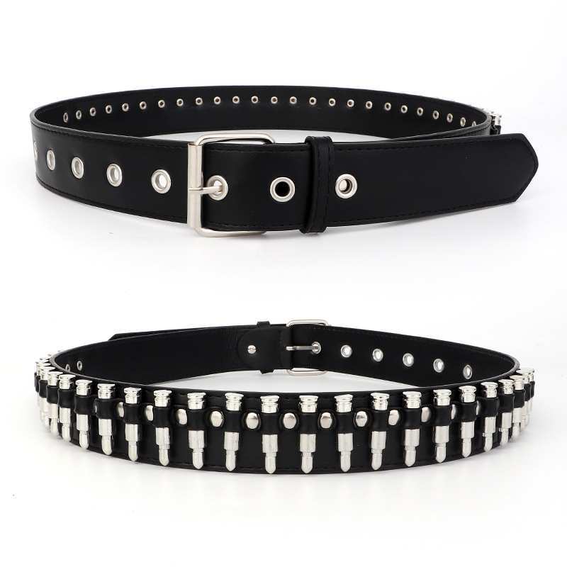 Curea – Punk cu nituri pătrate, din PU piele, cataramă din aliaj cu piune, lățime mare (>4 cm), stil minimalist de afaceri