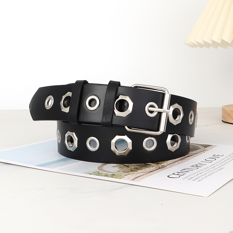 Curea – Punk cu nituri pătrate, din PU piele, cataramă din aliaj cu piune, lățime mare (>4 cm), stil minimalist de afaceri