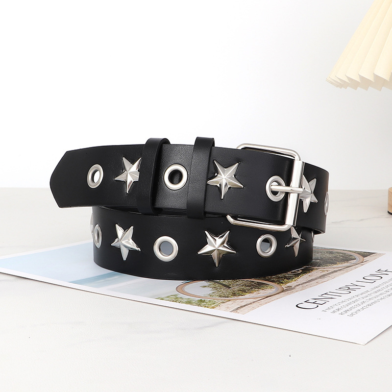 Curea – Punk cu nituri pătrate, din PU piele, cataramă din aliaj cu piune, lățime mare (>4 cm), stil minimalist de afaceri