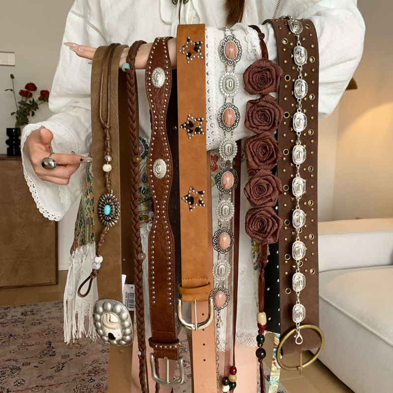 Ženski boho pojas od PU kože, kopča od legure, kopčanje iglom (pin), originalni dizajn, ljeto 2025