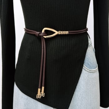 Curea de talie subțire din piele sintetică, stil șnur – accesoriu versatil pentru rochii și paltoane, cataramă din aliaj, închidere netedă, lățime sub 2 cm