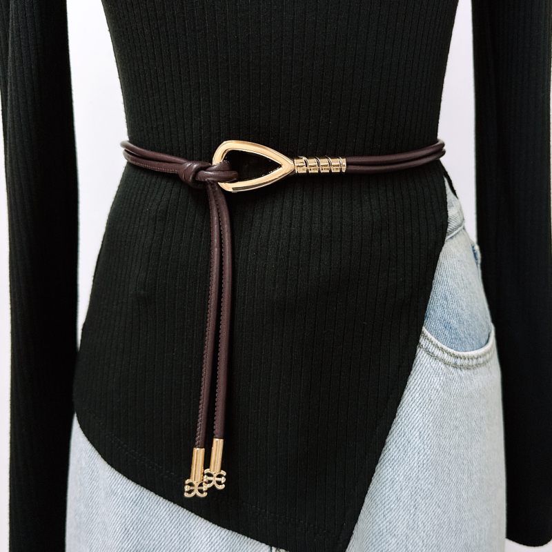 Curea de talie subțire din piele sintetică, stil șnur – accesoriu versatil pentru rochii și paltoane, cataramă din aliaj, închidere netedă, lățime sub 2 cm