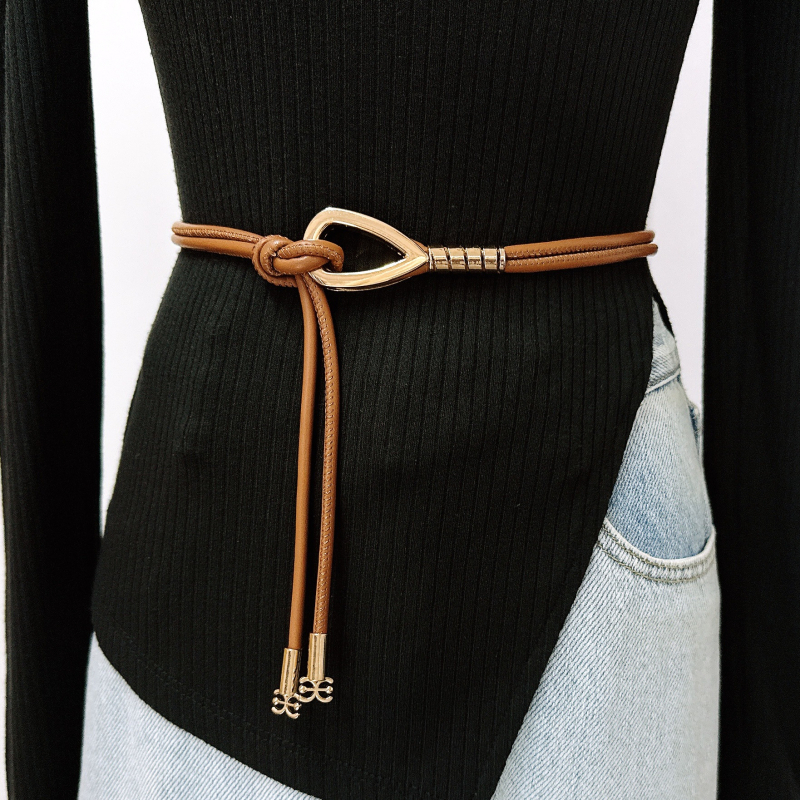 Curea de talie subțire din piele sintetică, stil șnur – accesoriu versatil pentru rochii și paltoane, cataramă din aliaj, închidere netedă, lățime sub 2 cm