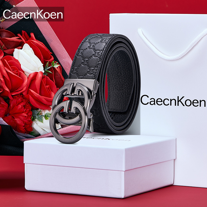 Muški kožni kaiš s automatskom kopčom — koža prvog sloja, kopča od legure