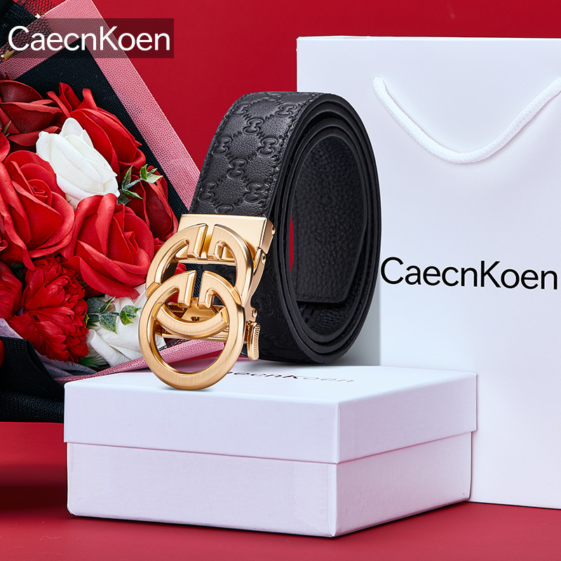 Muški kožni kaiš s automatskom kopčom — koža prvog sloja, kopča od legure