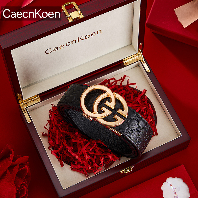 Muški kožni kaiš s automatskom kopčom — koža prvog sloja, kopča od legure