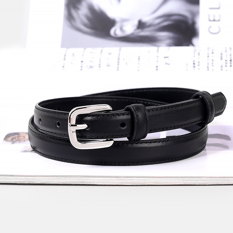 Ženski kaiš od prve sloje teleće kože — spona od legure, kopča s iglom, širine 2–4 cm