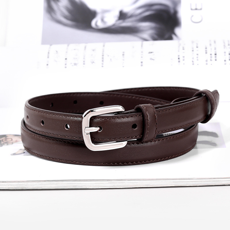 Ženski kaiš od prve sloje teleće kože — spona od legure, kopča s iglom, širine 2–4 cm