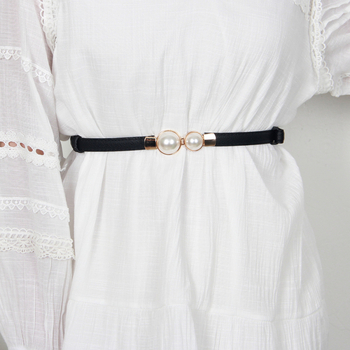 Ženski pojas za struk s perlama, umjetna koža, jednostruka kopča, svestran za kostim i džemper