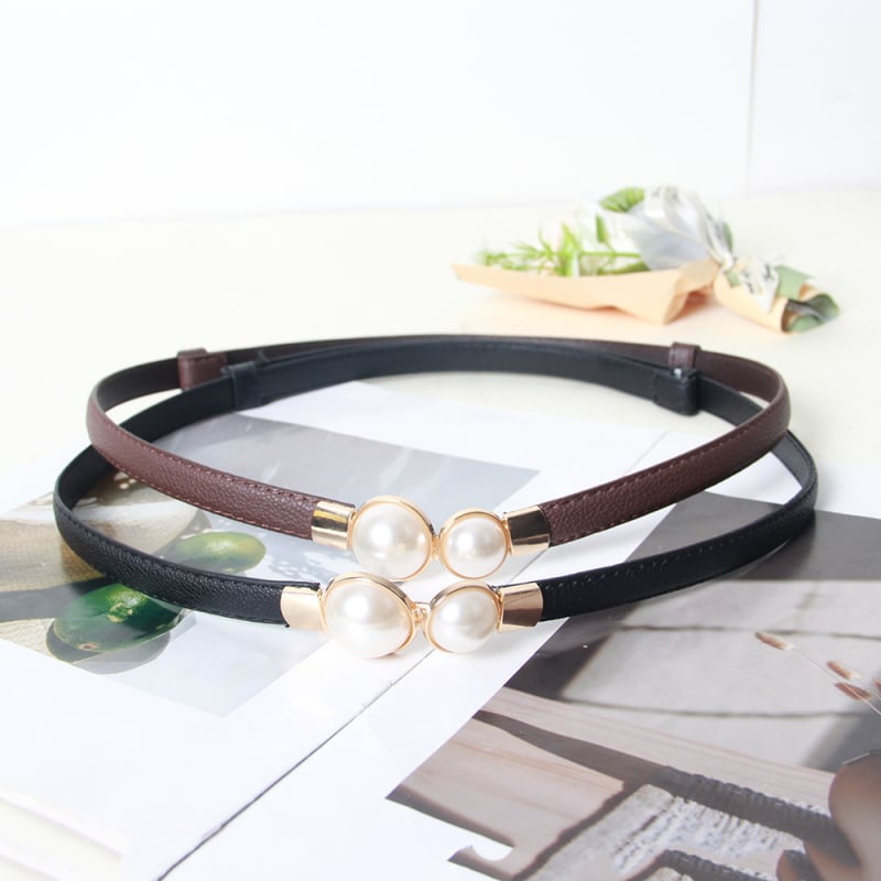 Ženski pojas za struk s perlama, umjetna koža, jednostruka kopča, svestran za kostim i džemper