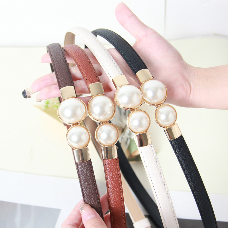 Ženski pojas za struk s perlama, umjetna koža, jednostruka kopča, svestran za kostim i džemper