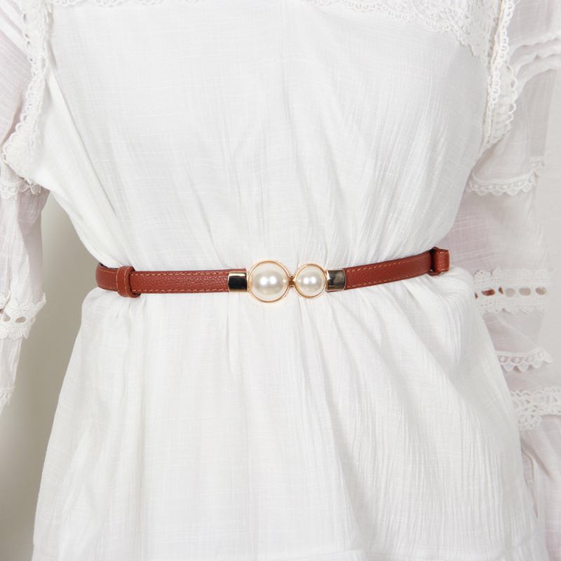 Ženski pojas za struk s perlama, umjetna koža, jednostruka kopča, svestran za kostim i džemper