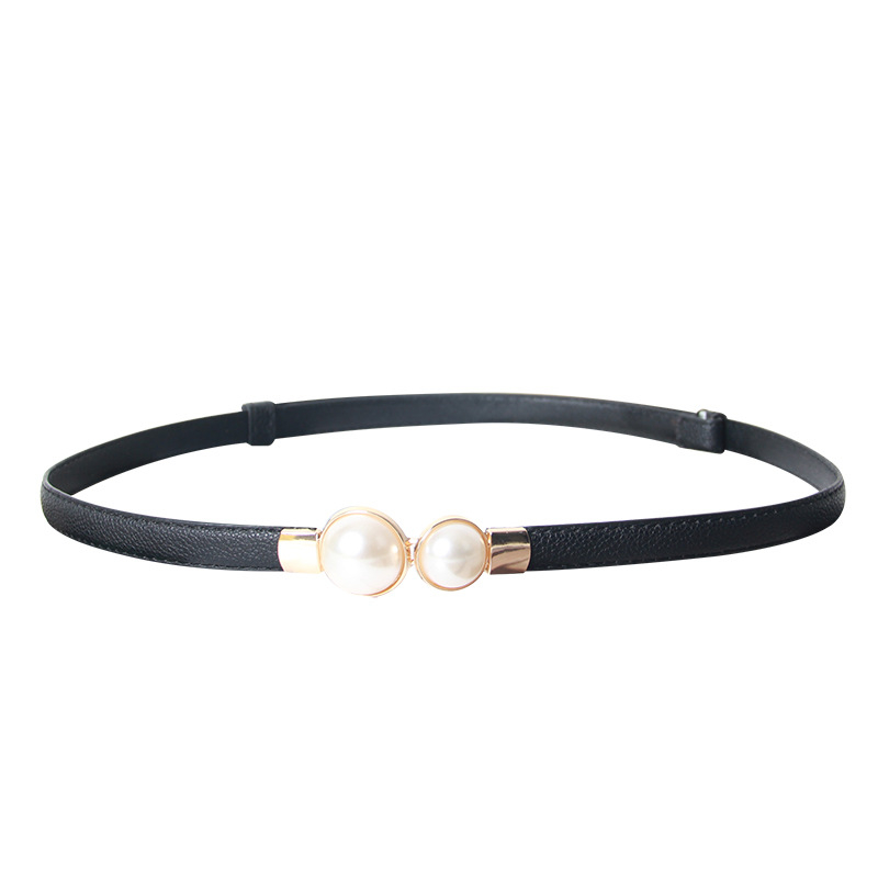 Ženski pojas za struk s perlama, umjetna koža, jednostruka kopča, svestran za kostim i džemper