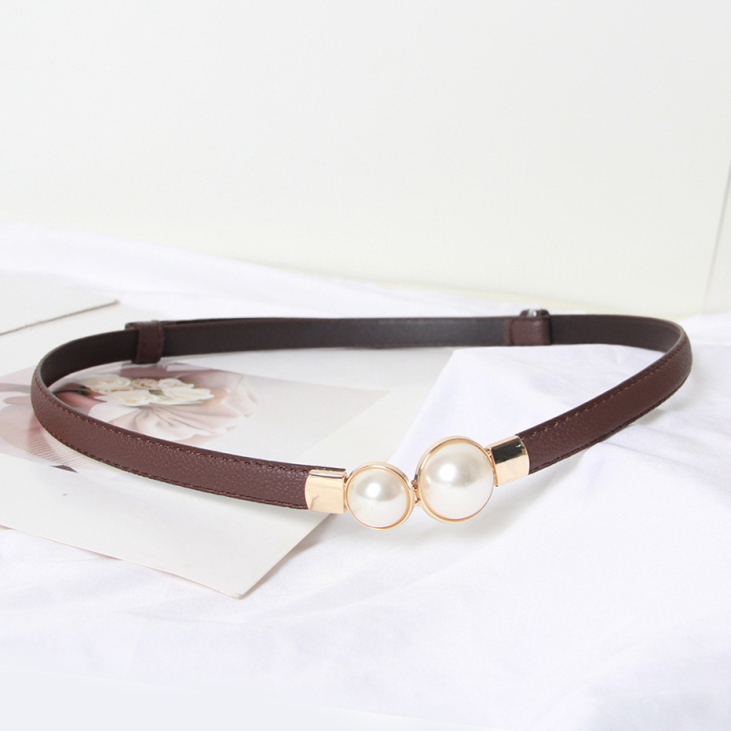 Ženski pojas za struk s perlama, umjetna koža, jednostruka kopča, svestran za kostim i džemper