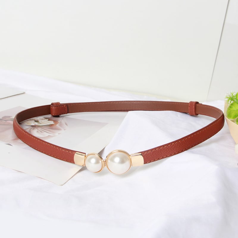 Ženski pojas za struk s perlama, umjetna koža, jednostruka kopča, svestran za kostim i džemper