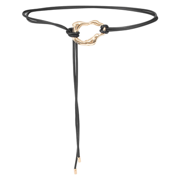 Ženski PU pojas s metalnom kopčom, zatvaranje čvorom, uska širina ispod 2 cm, elektroplatirani završetak