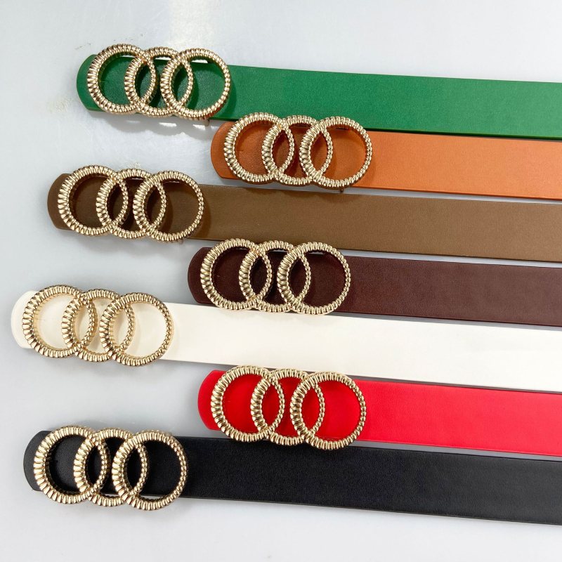 Ženski široki kaiš u korejskom stilu – PU koža, metalna kopča od legure, kopčanje na klik, širina 2–4 cm, kružni geometrijski dizajn