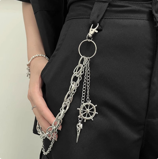 Lanac za struk, hip-hop stil, metal, unisex, duljina ispod 60 cm, širina 2–4 cm