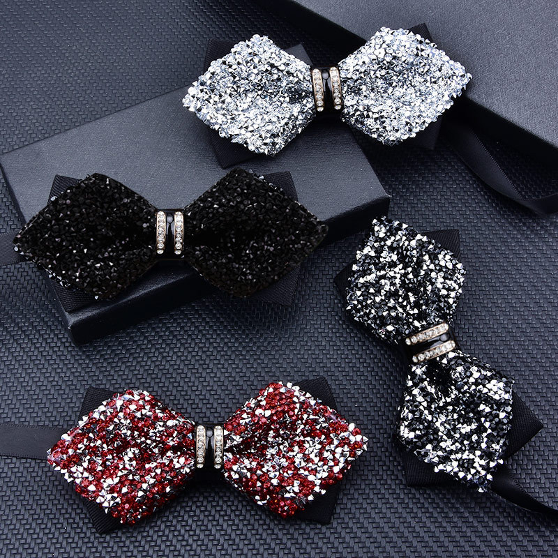 Unisex bow tie ar kristāliem kāzām un pasākumiem; poliesters, kristāli, sakausējums