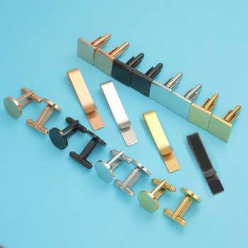 Vīriešu komplekts kaklasaite klipsi un manšetes pogas no titāna tērauda — vienkrāsains ģeometrisks dizains, plakana galva, elektroplakēts pārklājums