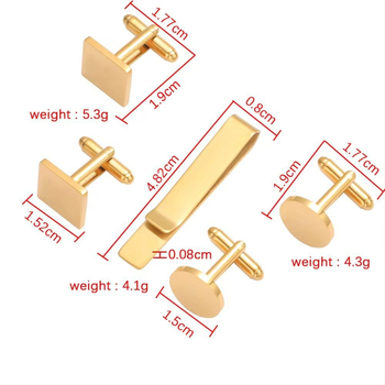 Vīriešu komplekts kaklasaite klipsi un manšetes pogas no titāna tērauda — vienkrāsains ģeometrisks dizains, plakana galva, elektroplakēts pārklājums