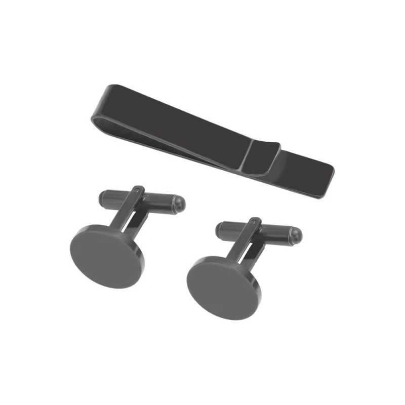 Vīriešu komplekts kaklasaite klipsi un manšetes pogas no titāna tērauda — vienkrāsains ģeometrisks dizains, plakana galva, elektroplakēts pārklājums