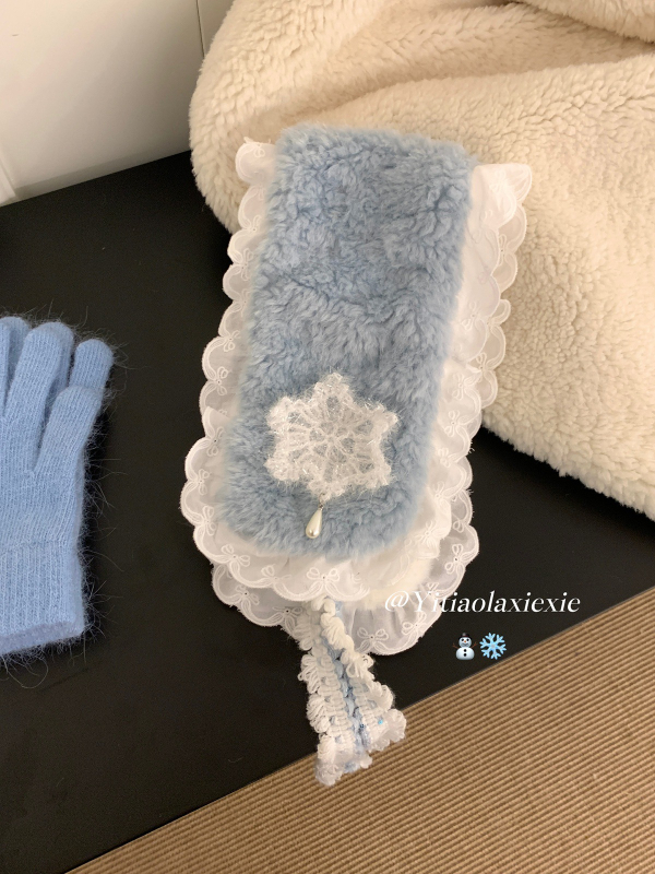 Unisex grijač za uši i šal s vezicama, pamuk, jednobojni, sklopni stil, održava toplinu, zima 2025