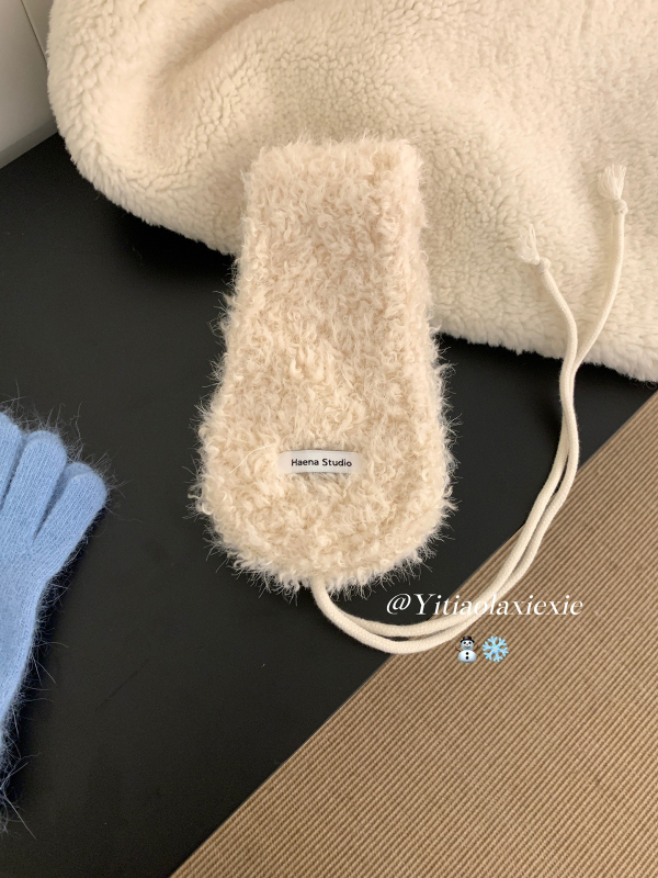 Unisex grijač za uši i šal s vezicama, pamuk, jednobojni, sklopni stil, održava toplinu, zima 2025