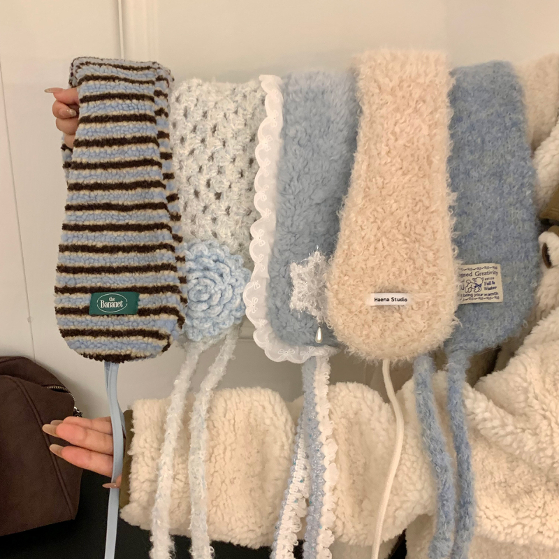 Unisex grijač za uši i šal s vezicama, pamuk, jednobojni, sklopni stil, održava toplinu, zima 2025